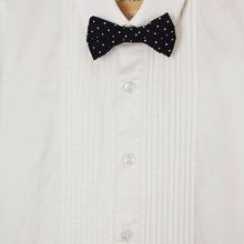 Load image into Gallery viewer, White Pintuck Shirt With Black Polka Dots Bow Tie

