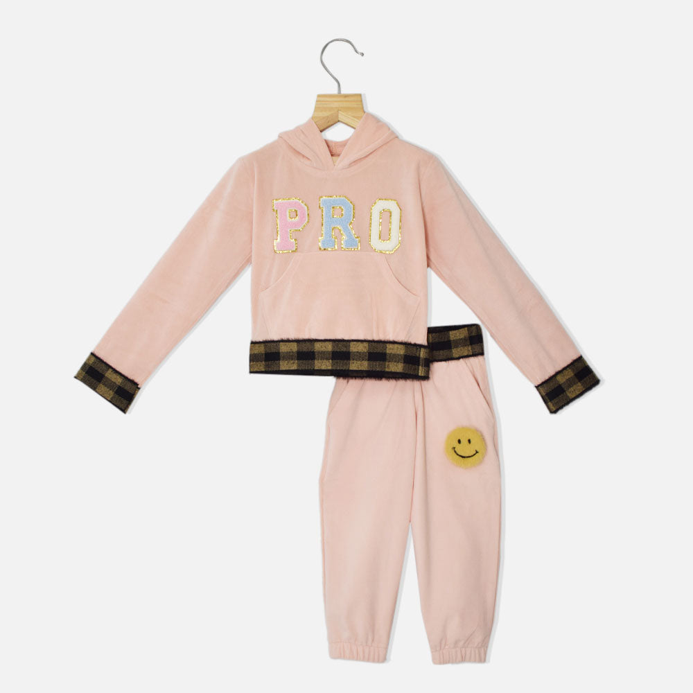 Peach Kangaroo Pocket Hooded Top With Joggers Co-Ord Set