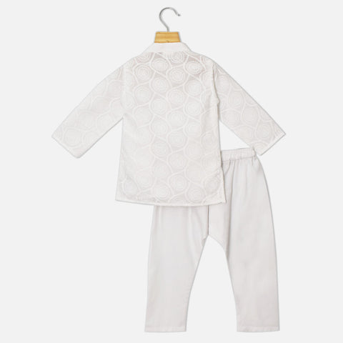 White Chikankari Cotton Full Sleeves Kurta With Pajama