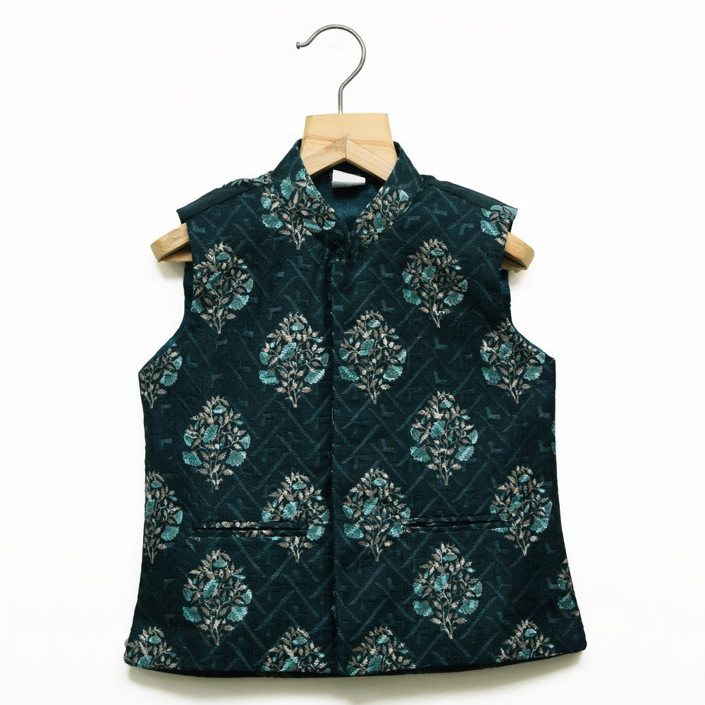 Sea Green Kurta Pajama With Nehru Jacket And Dupatta