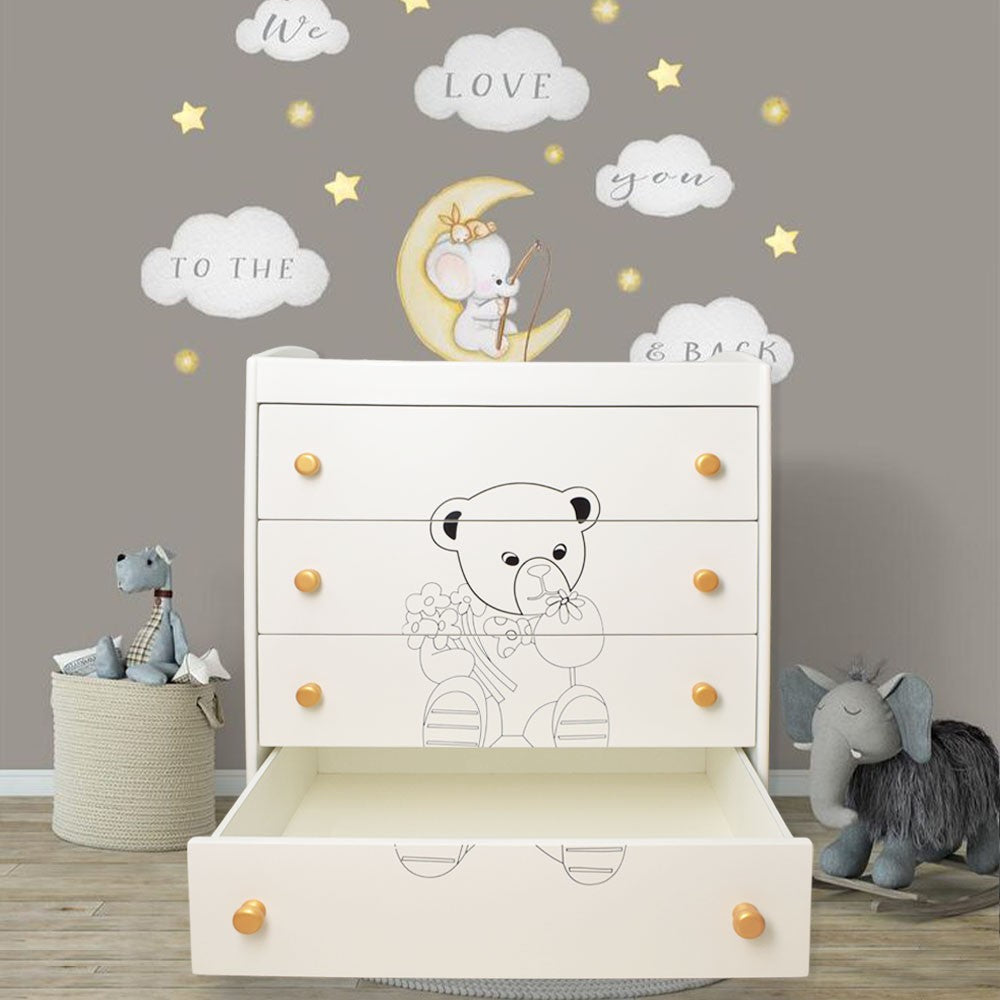 White Bear Wooden Changing Table for New Born Baby Nursery