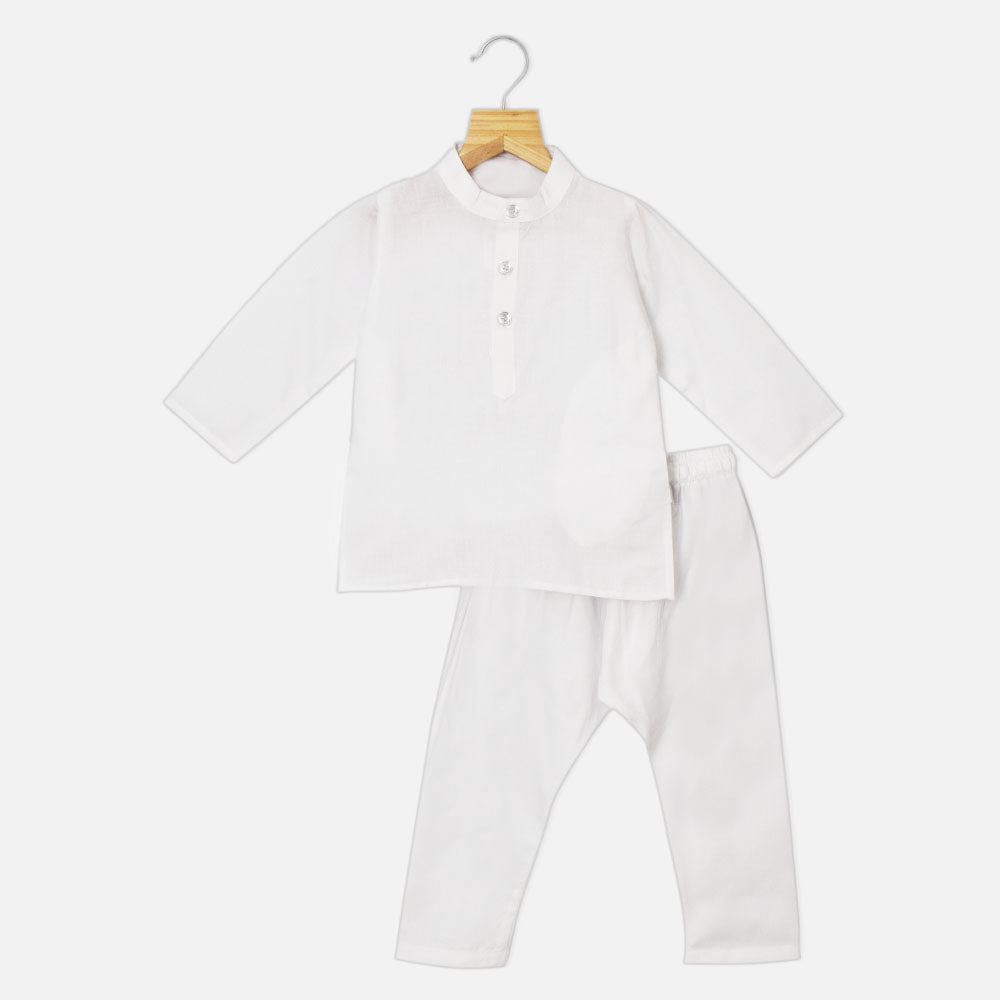 White Cotton Kurta With Pajama