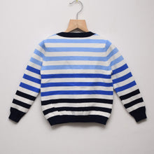 Load image into Gallery viewer, Blue And White Striped V- Neck Sweatshirt
