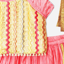 Load image into Gallery viewer, Pink &amp; Yellow Sequins Flutter Sleeves Choli With Pleated Lehenga And Net Dupatta
