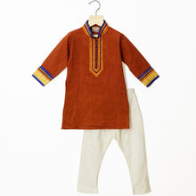Load image into Gallery viewer, Rust Cotton Full Sleeves Kurta With White Churidar
