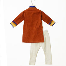 Load image into Gallery viewer, Rust Cotton Full Sleeves Kurta With White Churidar
