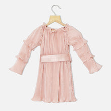 Load image into Gallery viewer, Pink Accordion Pleated Full Sleeves Party Dress With Belt
