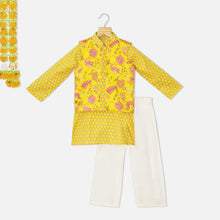 Load image into Gallery viewer, Yellow Floral Nehru Jacket With Kurta &amp; Pyjama

