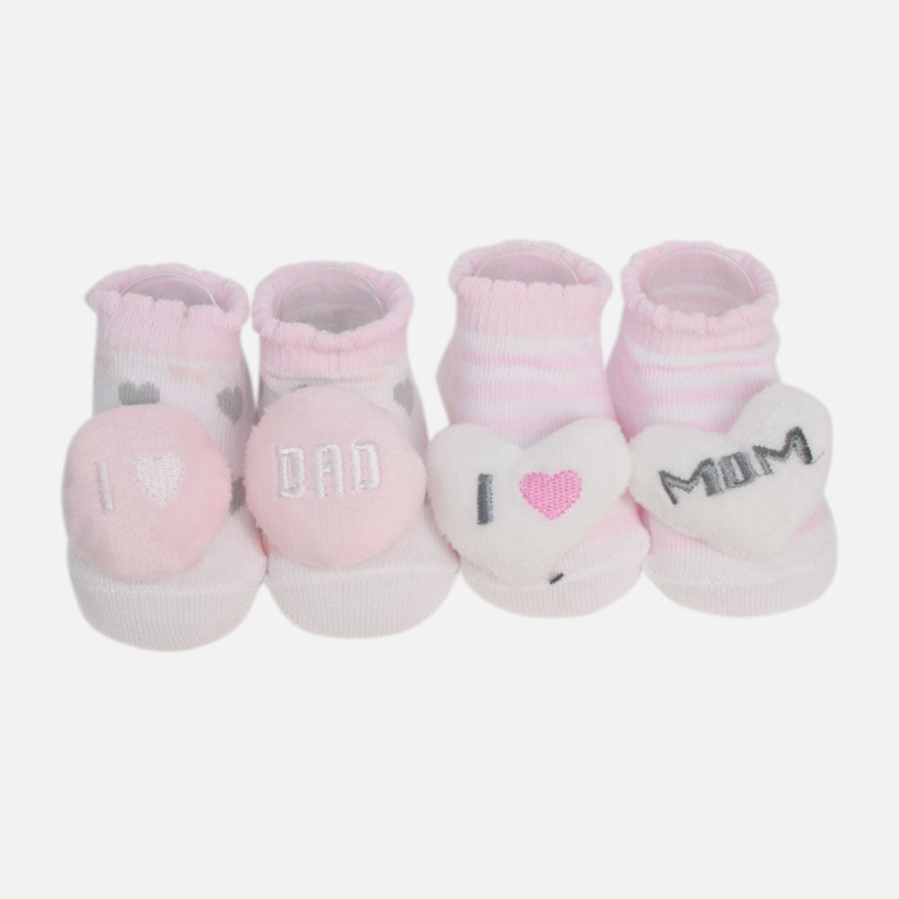 Light Pink Heart Printed Socks - Set Of 2