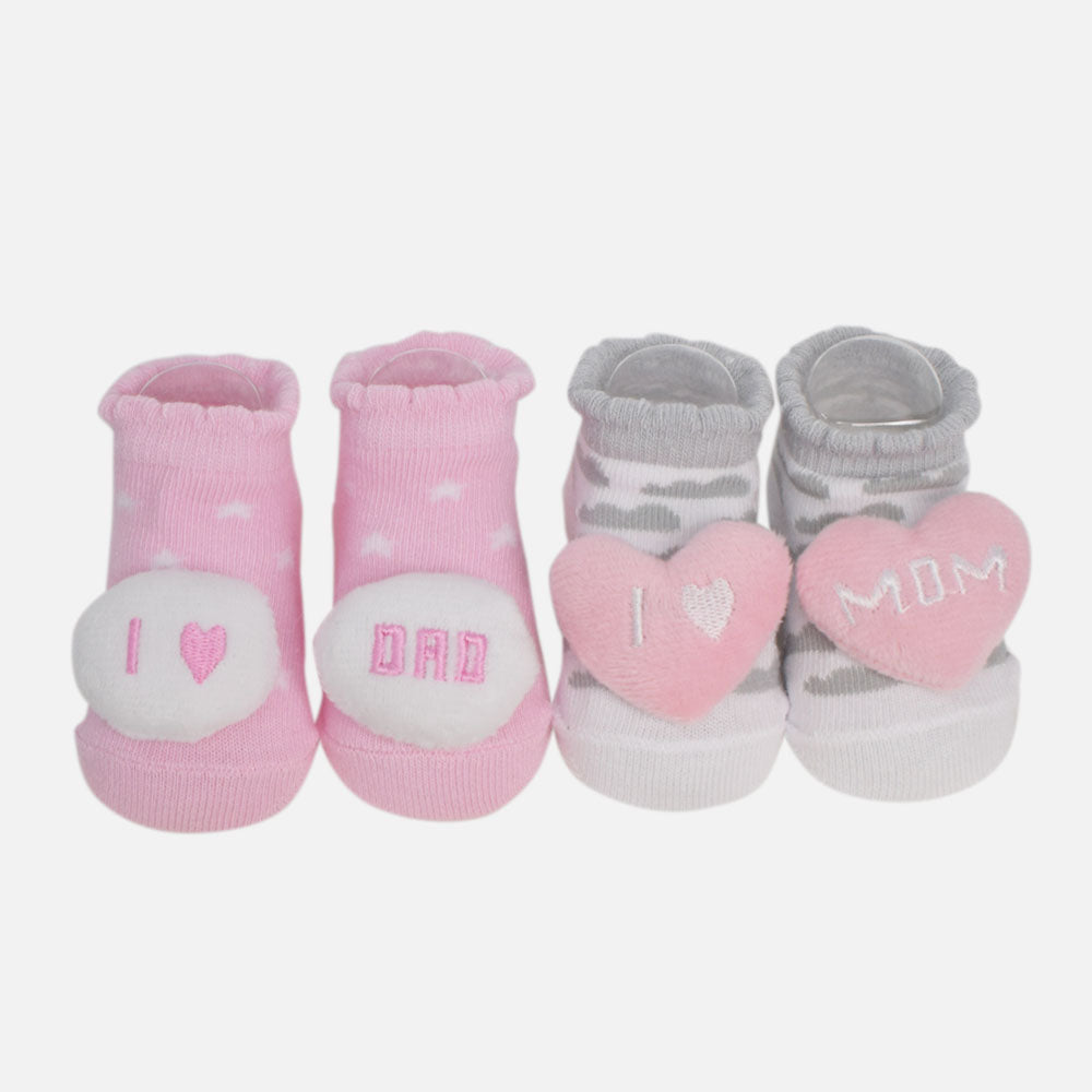 Pink And Grey I Love Mom & Dad Socks - Set Of 2