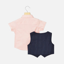 Load image into Gallery viewer, Navy Striped Printed Waistcoat Set With Peach Shirt &amp; Short
