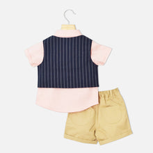 Load image into Gallery viewer, Navy Striped Printed Waistcoat Set With Peach Shirt &amp; Short
