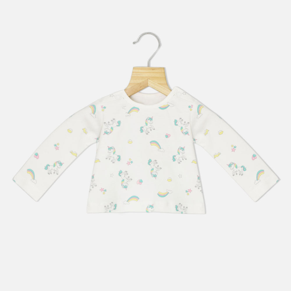 Sea Green Unicorn Applique Frock With White T-Shirt