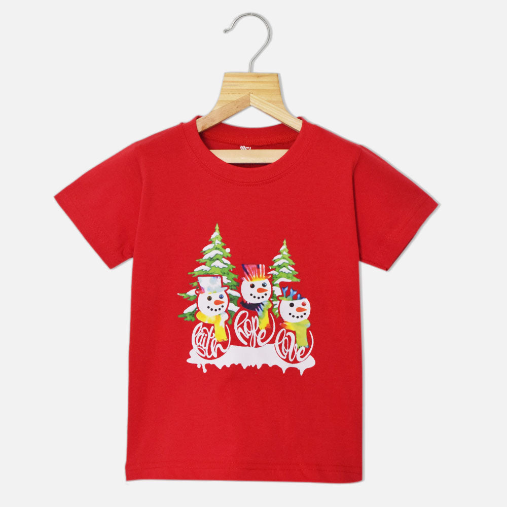 Red & White Christmas Theme Half Sleeves T-Shirt