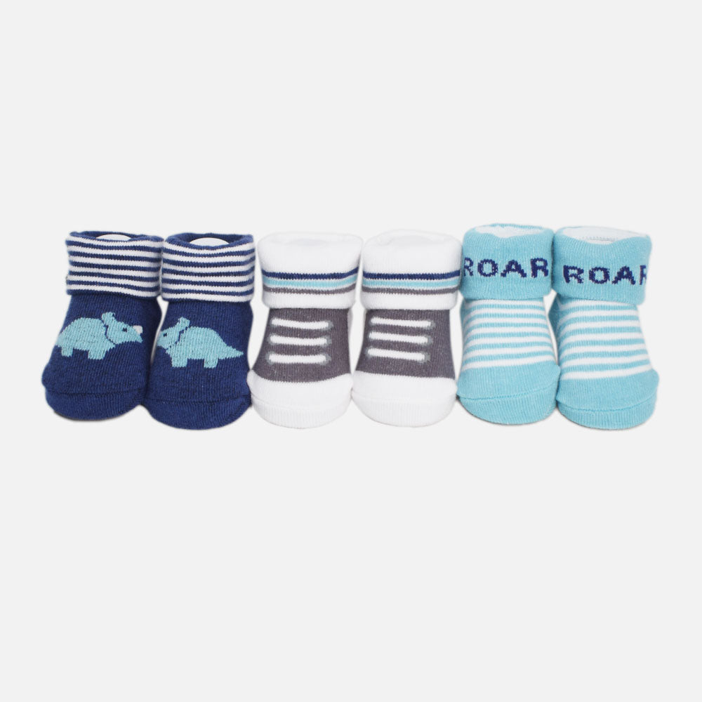 Navy Roar Printed Socks - Pack Of 3