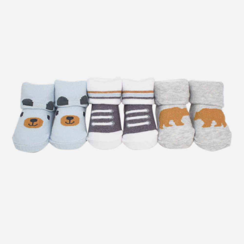 Light Grey Bear Theme Socks - Pack Of 3