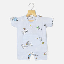 Load image into Gallery viewer, Blue Cow Printed Half Sleeves Cotton Romper
