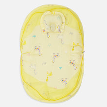 Load image into Gallery viewer, Yellow Giraffe Printed Baby Mattress With Mosquito Net &amp; Pillow
