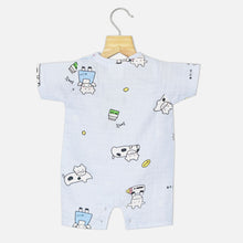 Load image into Gallery viewer, Blue Cow Printed Half Sleeves Cotton Romper

