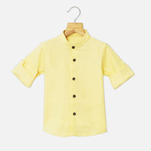 Load image into Gallery viewer, Yellow &amp; White Striped Mandarin Collar Full Sleeves Shirt
