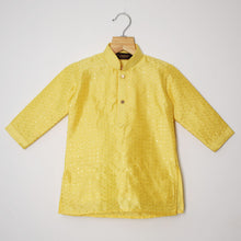 Load image into Gallery viewer, Yellow Chevron Thread With Sequins Embroidered Kurta With White Pajama
