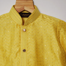 Load image into Gallery viewer, Yellow Chevron Thread With Sequins Embroidered Kurta With White Pajama
