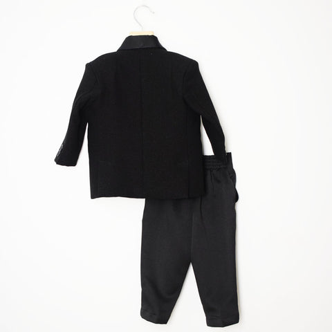 Black Sparkle Waistcoat Set With White Shirt And Pant