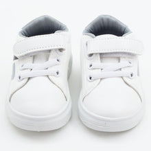 Load image into Gallery viewer, White Elasticated Laces With Velcro Strap Shoes- Blue, Red &amp; Grey
