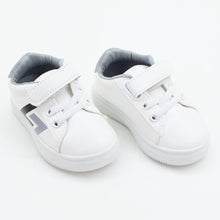 Load image into Gallery viewer, White Elasticated Laces With Velcro Strap Shoes- Blue, Red &amp; Grey
