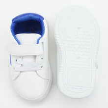 Load image into Gallery viewer, White Elasticated Laces With Velcro Strap Shoes- Blue, Red &amp; Grey
