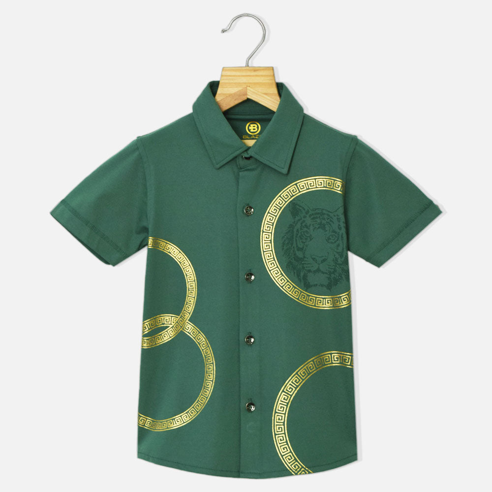 Green Graphic Printed Half Sleeves Shirt