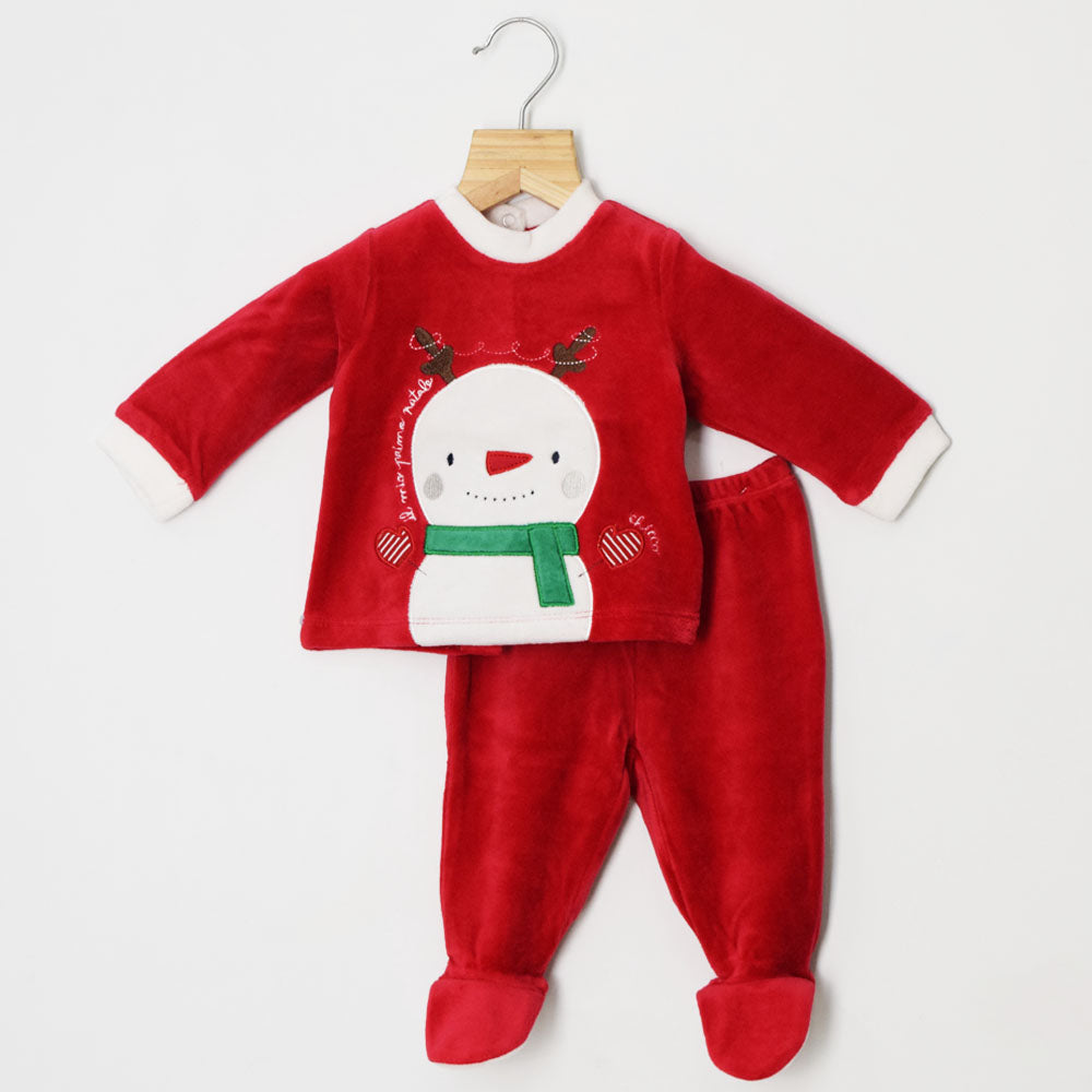 Red Snowman Applique T-Shirt With Bootie Leggings