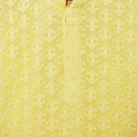 Yellow Georgette Chikankari Kurta With Pajama