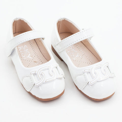 White Velcro Closure Ballerina With Buckle Embellished