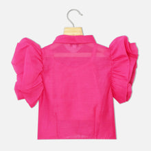 Load image into Gallery viewer, Pink &amp; White Puff Sleeves Embellished Top With Inner
