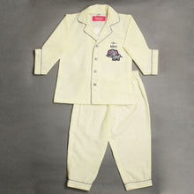 Load image into Gallery viewer, Yellow Elephant Embroidered Pocket Full Sleeves Cotton Nightsuit
