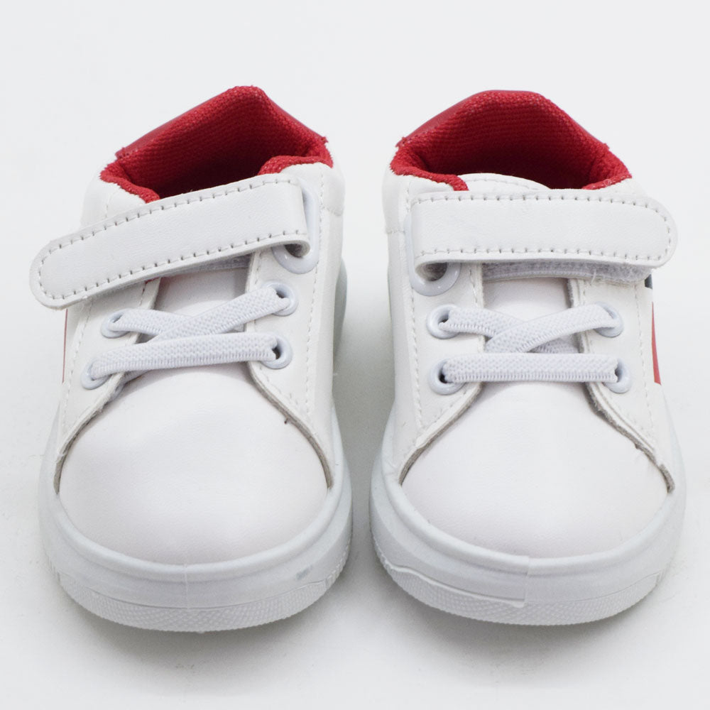 White Elasticated Laces With Velcro Strap Shoes- Blue, Red & Grey