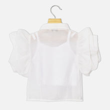 Load image into Gallery viewer, Pink &amp; White Puff Sleeves Embellished Top With Inner
