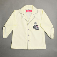 Load image into Gallery viewer, Yellow Elephant Embroidered Pocket Full Sleeves Cotton Nightsuit
