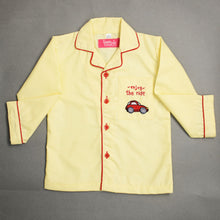 Load image into Gallery viewer, Yellow Car Embroidered Pocket Full Sleeves Cotton Nightsuit
