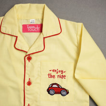 Load image into Gallery viewer, Yellow Car Embroidered Pocket Full Sleeves Cotton Nightsuit

