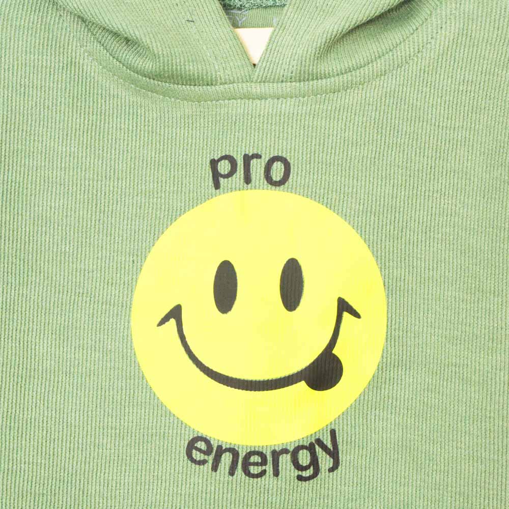 Olive Front Smiley Hooded Full Sleeves Crop Top