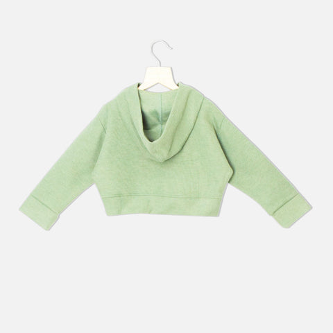 Olive Front Smiley Hooded Full Sleeves Crop Top