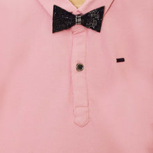 Load image into Gallery viewer, Pink Half Sleeves T-Shirt With Black Embellished Bow Tie
