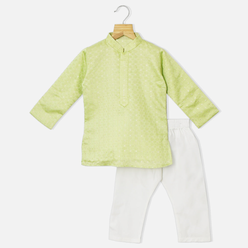 Patel Green Silk Kurta With White Pajama
