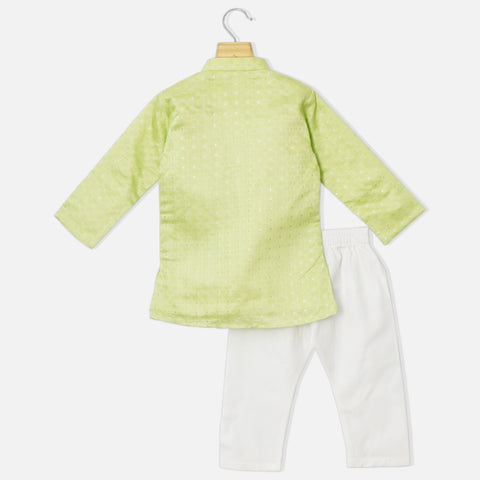 Patel Green Silk Kurta With White Pajama