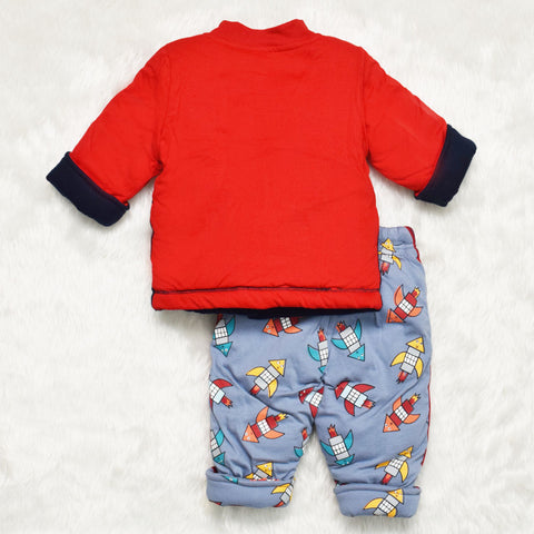 Red Rocket Applique Full Sleeves Winter Jacket With Pant