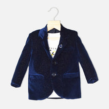 Load image into Gallery viewer, Blue Velvet Blazer With White Half Sleeves T-Shirt
