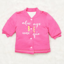 Load image into Gallery viewer, Pink Always Be Unique Full Sleeves Winter Jacket With Blue Unicorn Printed Pant
