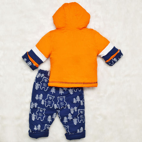 Orange Little Man Embroidered Winter Jacket With Navy Pant